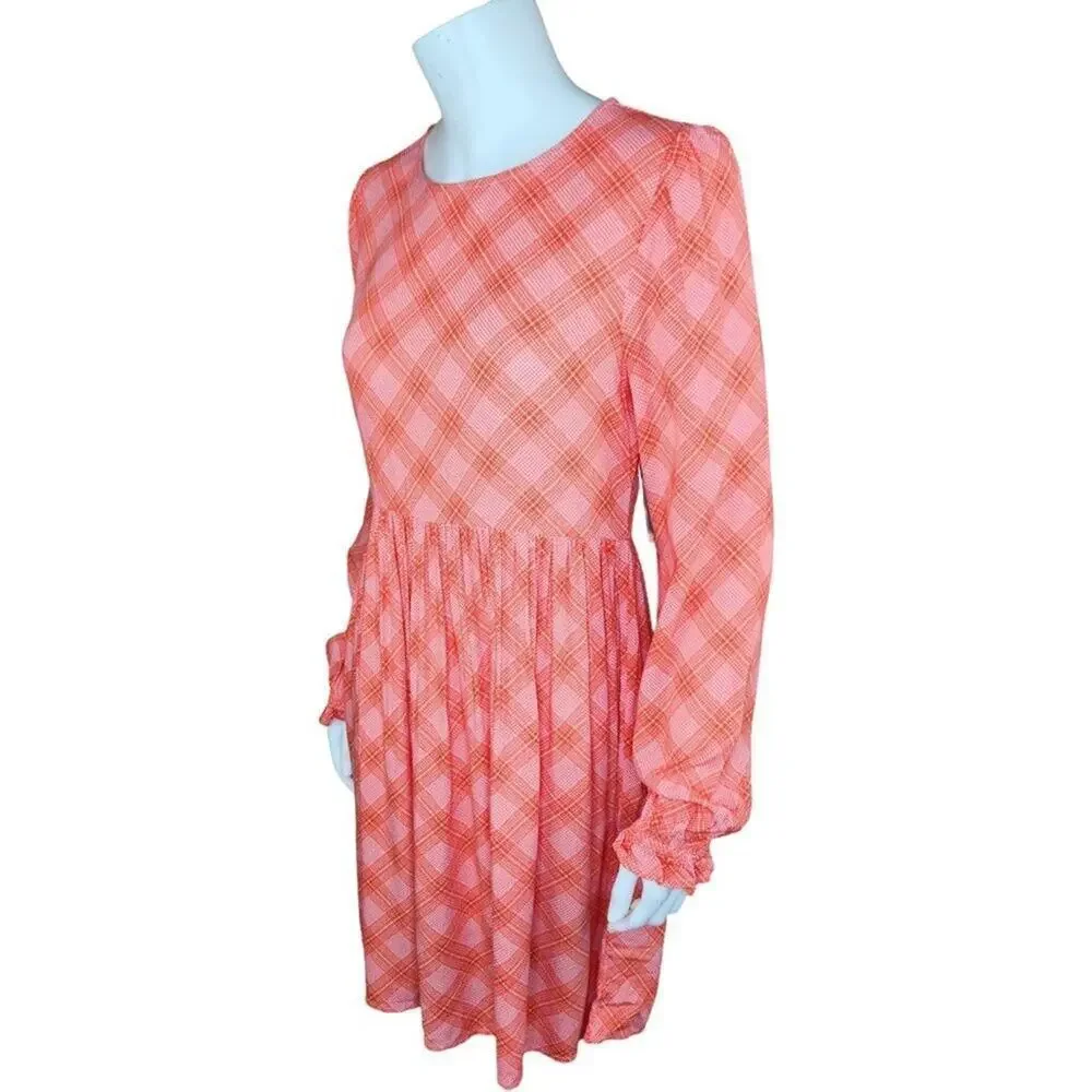 NWT BP. Womens‎ XS Pink Red Ian Bias Plaid Long Balloon Sleeve Midi Dress…